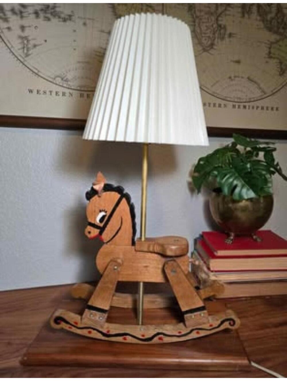Vintage Hand-Painted Wooden Rocking Horse Lamp - 21" Nursery Decor - Picture 1 of 5